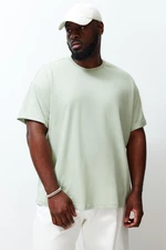 Trendyol Plus Size Mátově Zelené Nadměrné Pohodlné Základní Tričko ze 100% Bavlny