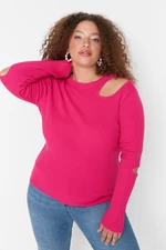 Trendyol Curve Fuchsia Cut Out Detailed Crewneck Thin Knitwear Sweater