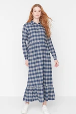 Trendyol Blue Plaid Shirt Collar Woven Dress