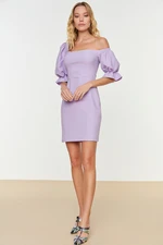 Trendyol Lilac Fitted Evening Dress with Lined Poplins