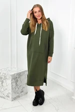 Long dress with a hood in khaki color