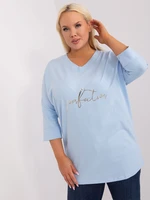 Light blue loose cotton blouse plus size