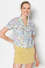 Trendyol Blue Woven Floral Shirt