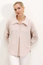 Bigdart 20215 Wide-Fit Striped Oversize Shirt - Beige