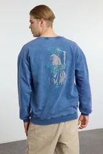 Trendyol Indigo Oversize/Wide Cut 100% Cotton Faded Effect Mystical Themed Sweatshirt