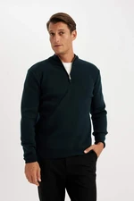 DEFACTO Standard Fit Regular Cut Bato Collar Zippered Basic Plain Knitwear Sweater