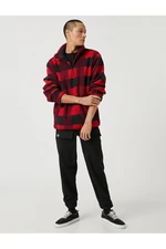 Koton Checkered Sweatshirt High Neck Half Zipper Pocket Detailed