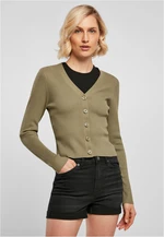 Women's cardigan with short rib knit - khaki