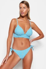 Trendyol Blue Gingham texturált nyakkendős normál lábú bikini alsó