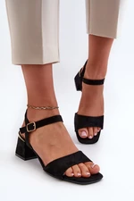 Women's sandals on an eco-suede block, black Leisha