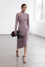 Trendyol Limited Edition Mink High Collar Fitted Knitted Dress with Cut Out Detail