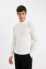 DEFACTO Men's Ecru Standard Fit Regular Cut Half Turtleneck Jacquard Knitwear Sweater