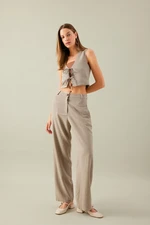 DEFACTO Straight Fit Pocket High Waist Wide Leg Long Linen Blend Trousers