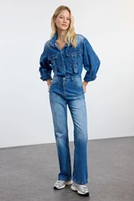 Trendyol Blue Cargo Pocket Denim Overalls