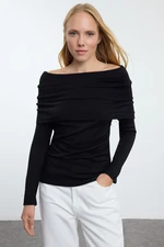 Trendyol Black Premium Yarn/Special Yarn Carmen Collar Knitwear Sweater