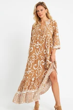 Cool & Sexy Women's Patterned Loose Maxi Dress Camel Q981