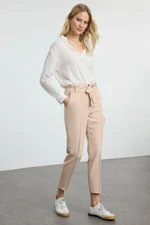 Trendyol Beige Tie Detailed Woven Trousers