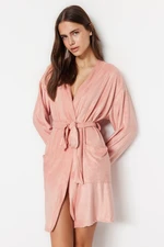 Trendyol Salmon Terry Midi Dressing Gown with Tie Detailed