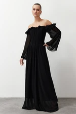 Trendyol Black A-Cut Chiffon Long Evening Dress