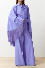 Trendyol Lilac Evening Dress Jumpsuit Tasseled Cape Suit