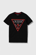 Dětské bavlněné tričko Guess černá barva, s aplikací
