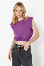 Trendyol Purple 100% Cotton Padded Crop Crew Neck Knitted T-Shirt