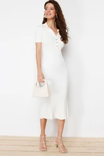 Trendyol Bone Maxi Knitwear Polo Collar Dress