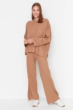 Trendyol Camel Crew Neck Knitwear Two Piece Set