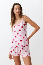 Trendyol Pink Polka Dot Rope Strap Viscose Woven Pajama Set