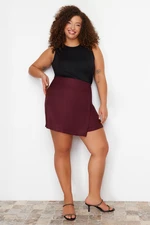 Trendyol Curve Burgundy Straight Short Skirt Finike Woven Plus Size Skirt