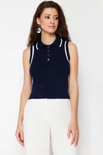 Trendyol Navy Blue Polo Neck Color Blocked Knitwear Blouse