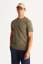 AC&Co / Altınyıldız Classics Men's Khaki Slim Fit Slim Fit 100% Cotton V-Neck Short Sleeve T-Shirt