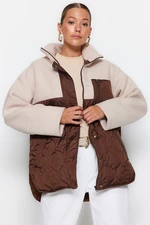 Trendyol Brązowo-Wielokolorowy, oversize'owy, szczegółowy, wodoodporny, pikowany nadmuchiwany płaszcz