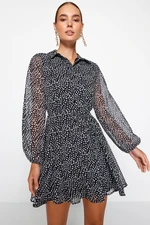 Trendyol Black Mini Lined Woven Polka Dot Shirt Woven Dress