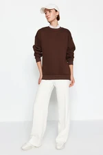 Trendyol Brown Oversize/Comfortable fit Basic Crew Neck Thick/Fleece Knitted Sweatshirt