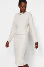 Trendyol Beige Thessaloniki/Knit Looking Standing Collar Relaxed/Comfortable Fit Low Sleeve Knitted Blouse