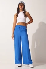 Happiness İstanbul Women's Blue Cotton Viscose Palazzo Pants