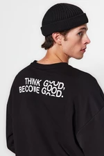 Trendyol Men's Black Oversize/Wide-Fit Text Print Cotton Sweatshirt