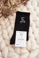 Women's plain socks with black lettering