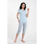 Salli Women's Pyjamas, Short Sleeves, 3/4 Pants - Blue/Duk Blue