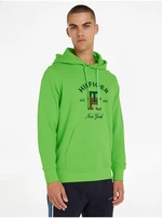 Světle zelená pánská mikina Tommy Hilfiger Curved Monogram Hoody