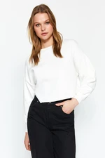 Trendyol White Crew Neck Relaxed Cut/Crop With Awning. Fleece Inside Knitted Sweatshirt