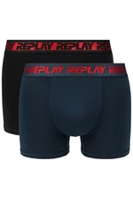 Replay Boxer Style Boxers 6 T/C Metallic Cuff 2Pcs Box - Dark Blue/Black/Red - Men's