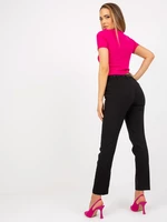 Black straight trousers made of fabric with belt