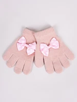 Yoclub Kids's Girls' Five-Finger Gloves With Bow RED-0070G-AA50-007