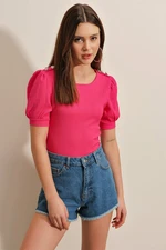 Bigdart 0468 Button Detailed Knitted Blouse - Fuchsia