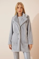 Happiness İstanbul Women's Stone Gray Faux Fur Coat