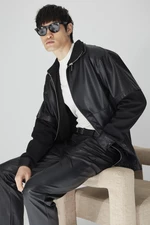 Trendyol Limited Edition Black Men's Oversize Stand Collar Knitted Garnish PU Season Jackets and Coats