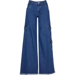 Women's Cargo Jeans with Medium Waist - Blue