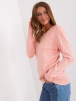 Light pink women's classic sweater with patterns